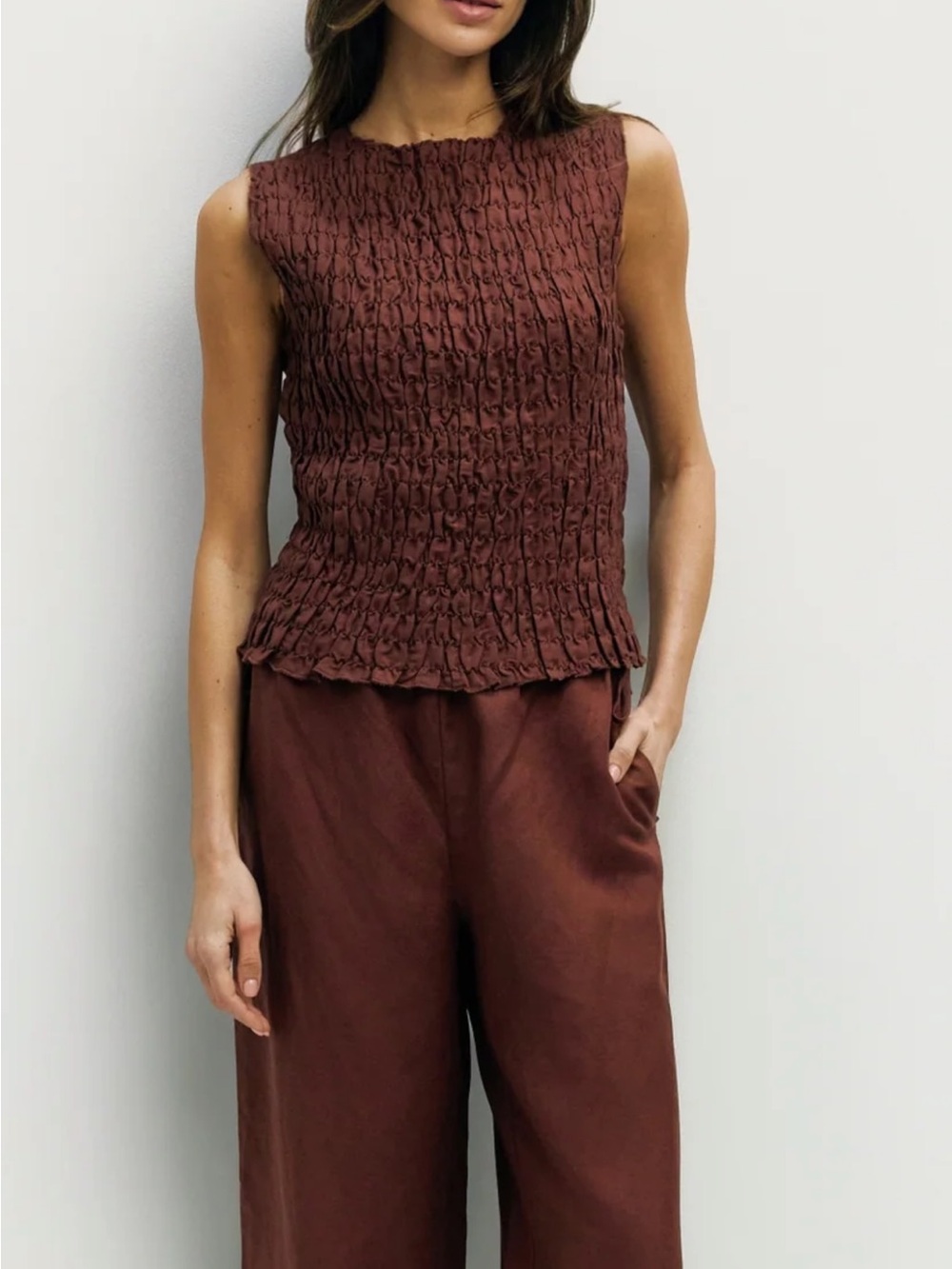 Women's Textured Sleeveless top in Deep Brown by all row